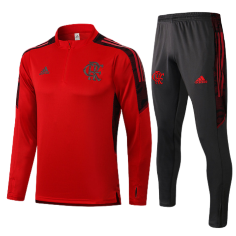 Conjunto Flamengo 21/22 Vermelho e Preto - Adidas - Com Ziper